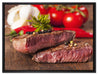 Saftiges Pfeffer Steak auf Leinwandbild gerahmt Größe 80x60