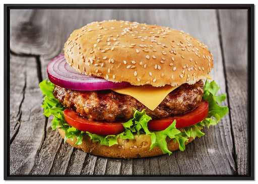 Leckerer Cheeseburger auf Leinwandbild gerahmt Größe 100x70