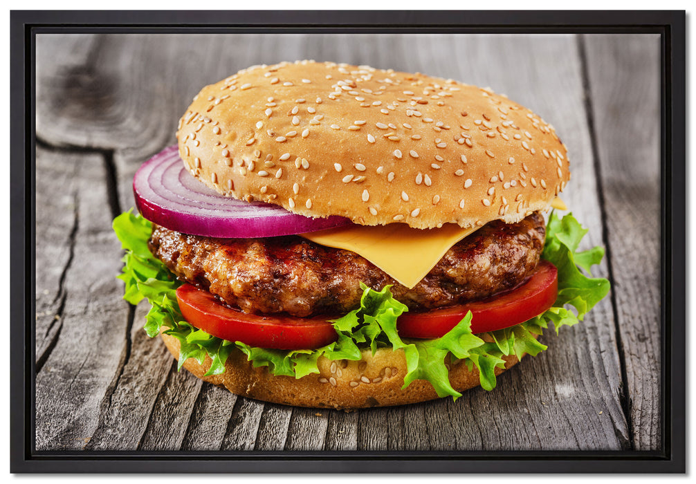 Leckerer Cheeseburger auf Leinwandbild gerahmt Größe 60x40