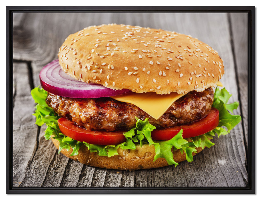 Leckerer Cheeseburger auf Leinwandbild gerahmt Größe 80x60