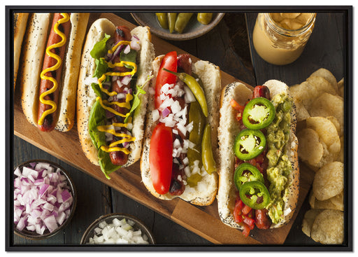 Amerikanische Hotdogs auf Leinwandbild gerahmt Größe 100x70