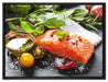 Frische Seelachsfilet auf Leinwandbild gerahmt Größe 80x60