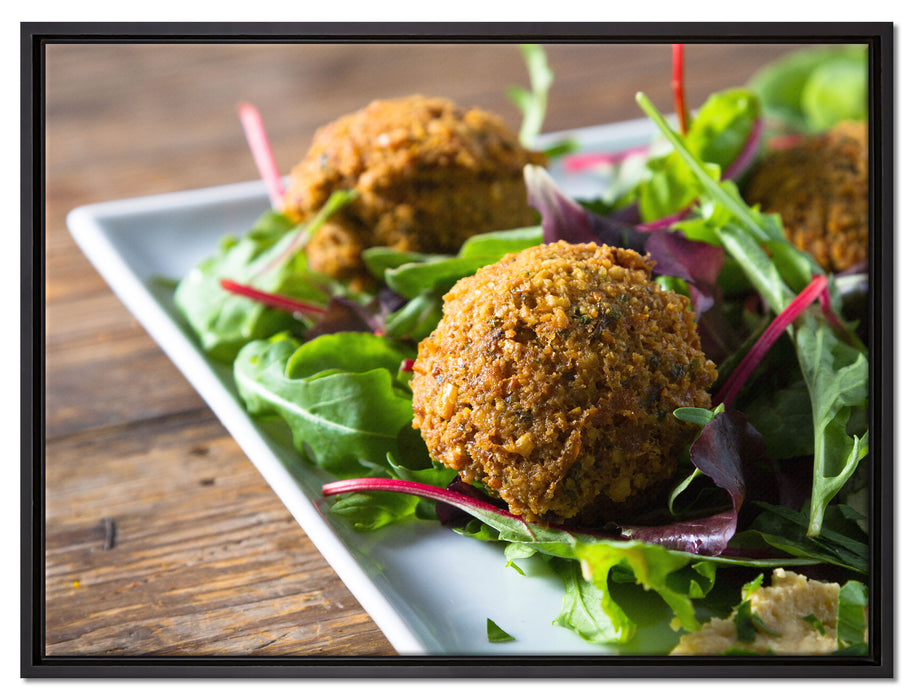 Panierte Fleischbälle auf Leinwandbild gerahmt Größe 80x60