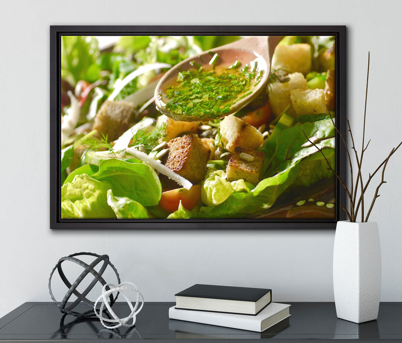 Kräuter Vinaigrette auf Leinwandbild gerahmt mit Kirschblüten