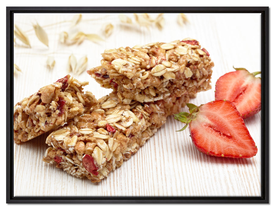 Gesunde Müsliriegel auf Leinwandbild gerahmt Größe 80x60