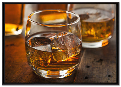 Goldgelber Whiskey auf Leinwandbild gerahmt Größe 100x70