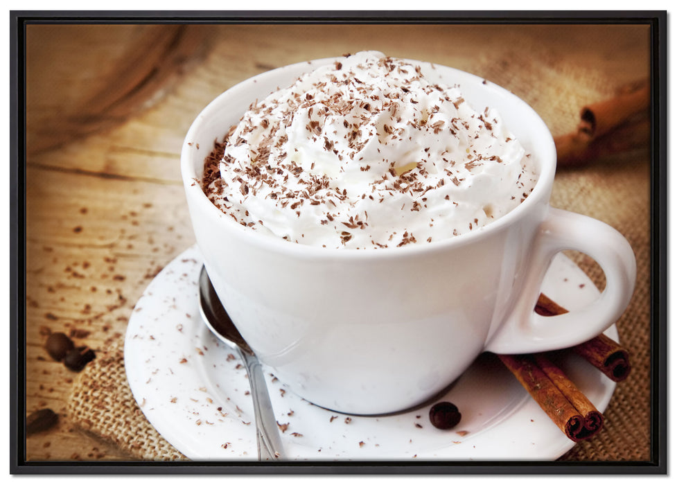 Kaffee mit viel Creme auf Leinwandbild gerahmt Größe 100x70