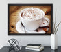 Kaffee mit viel Creme auf Leinwandbild gerahmt mit Kirschblüten