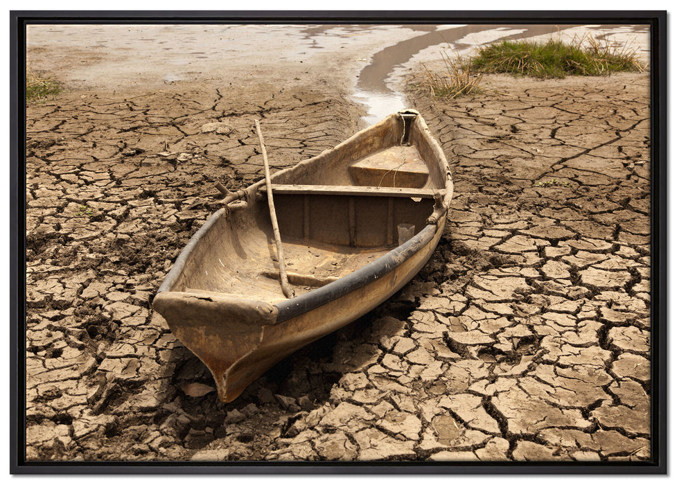 Boot in der Dürre auf Leinwandbild gerahmt Größe 100x70