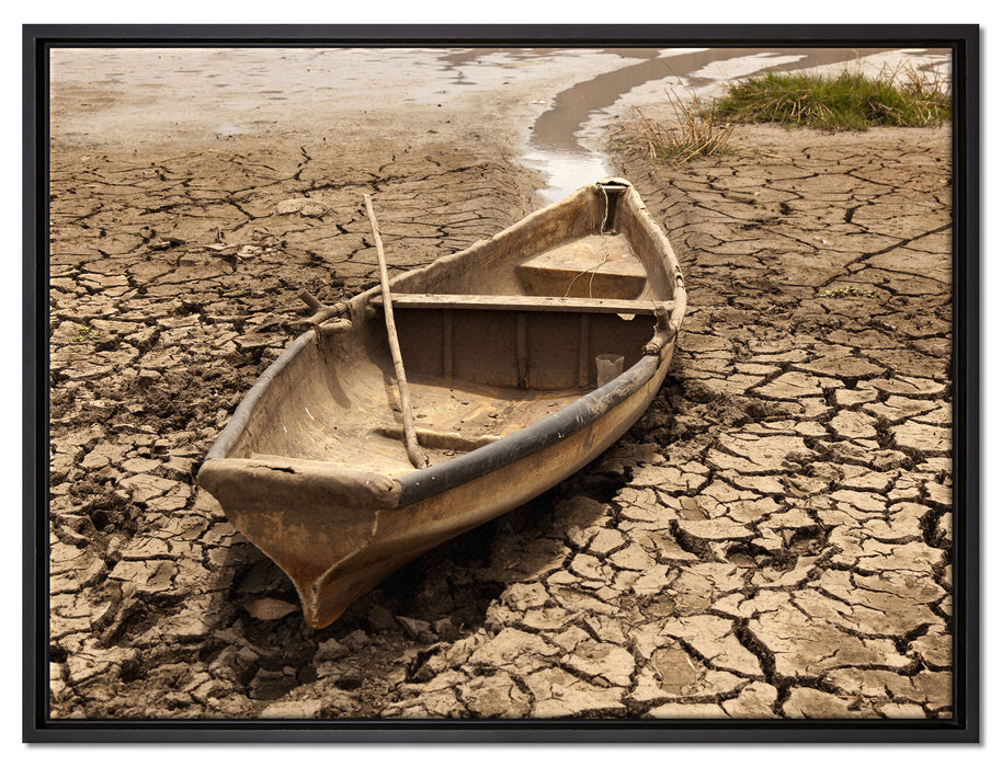 Boot in der Dürre auf Leinwandbild gerahmt Größe 80x60