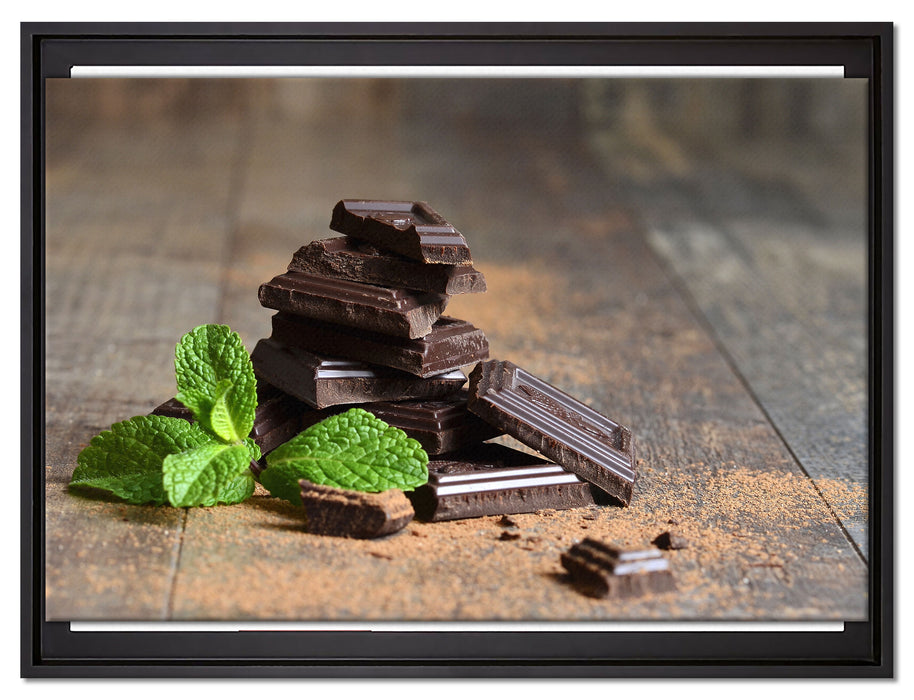 Schokoladenstücke auf Leinwandbild gerahmt Größe 80x60