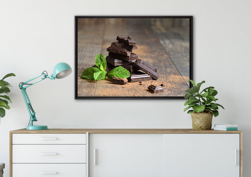 Schokoladenstücke auf Leinwandbild gerahmt verschiedene Größen im Wohnzimmer