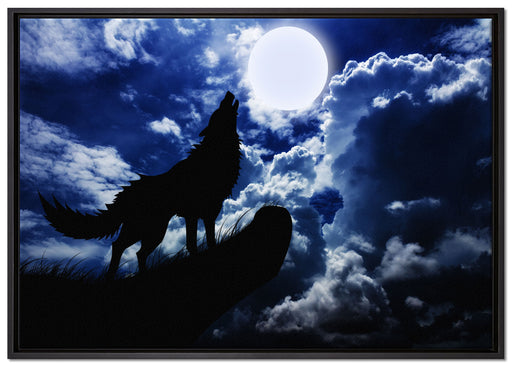Wolf im Mondschein auf Leinwandbild gerahmt Größe 100x70