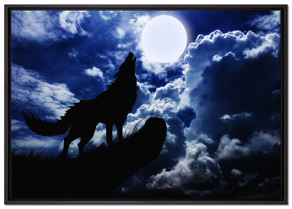Wolf im Mondschein auf Leinwandbild gerahmt Größe 100x70