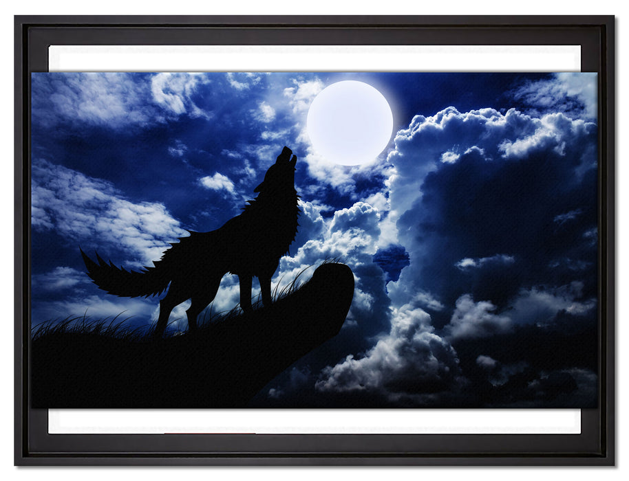 Wolf im Mondschein auf Leinwandbild gerahmt Größe 80x60
