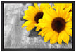 schöne Sonnenblumen auf Holztisch auf Leinwandbild gerahmt Größe 60x40