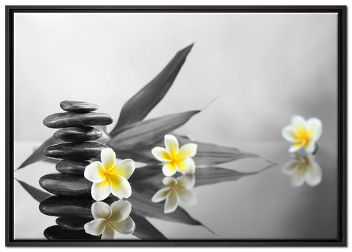 Monoi Blüten Zen Steinturm auf Leinwandbild gerahmt Größe 100x70