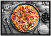 Pizza auf Pizzablech auf Leinwandbild gerahmt Größe 100x70