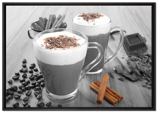 heiße Schokolade und Kaffee auf Leinwandbild gerahmt Größe 100x70