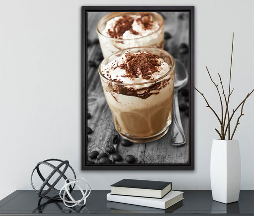 Cappuccino auf Leinwandbild gerahmt mit Kirschblüten