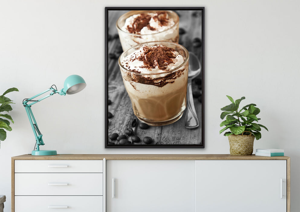 Cappuccino auf Leinwandbild gerahmt verschiedene Größen im Wohnzimmer