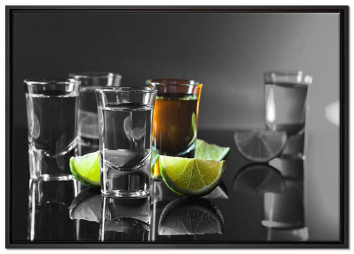 Tequila Shots mit Limetten auf Leinwandbild gerahmt Größe 100x70