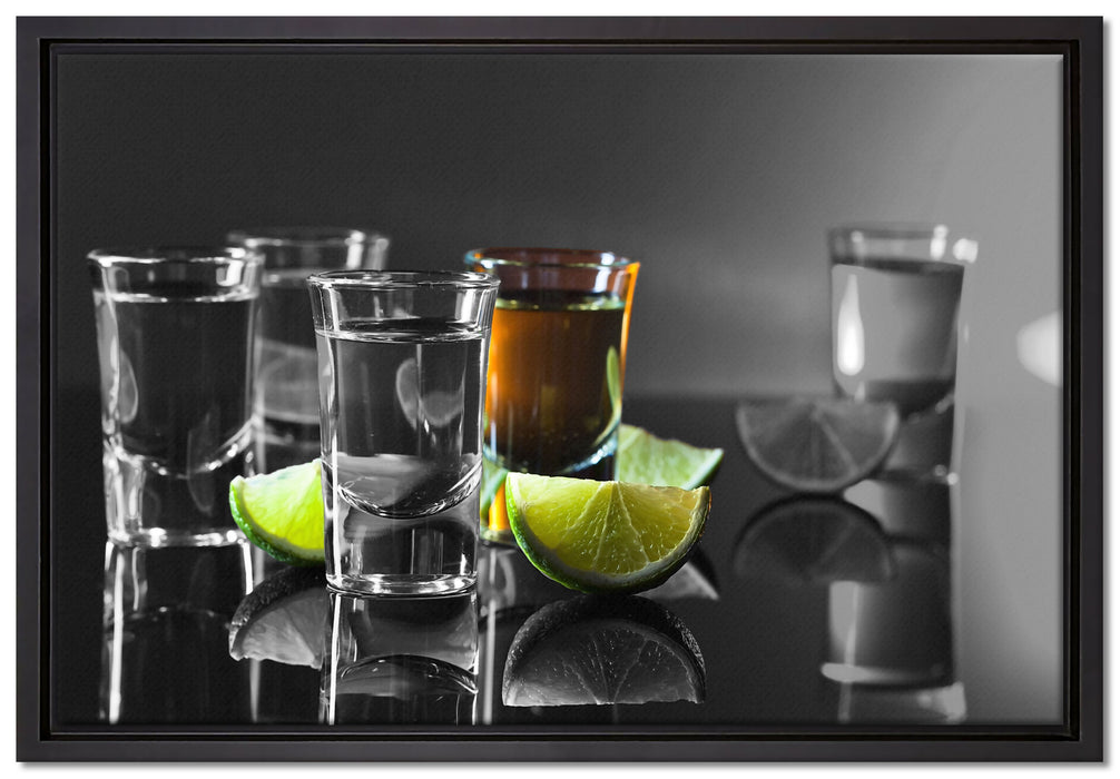 Tequila Shots mit Limetten auf Leinwandbild gerahmt Größe 60x40