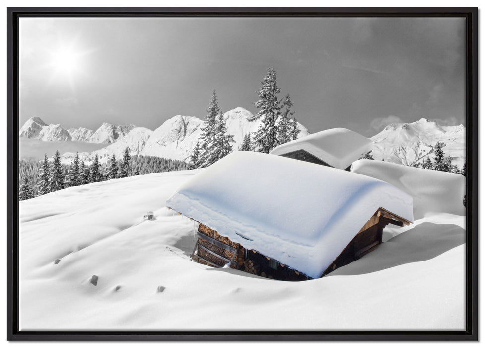 Berghütten in den Alpen auf Leinwandbild gerahmt Größe 100x70