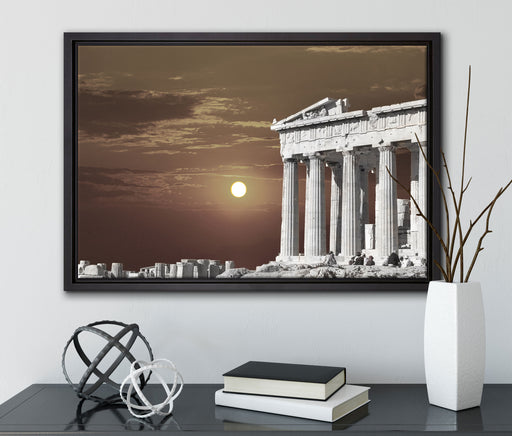 schöner Tempel der Athene auf Leinwandbild gerahmt mit Kirschblüten