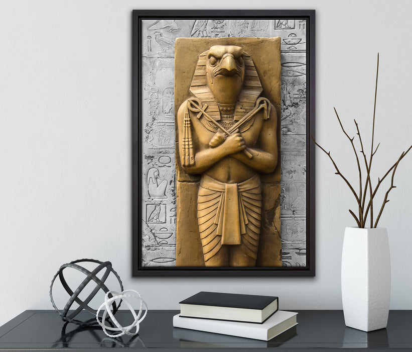 Horus der ägyptische Gott auf Leinwandbild gerahmt mit Kirschblüten