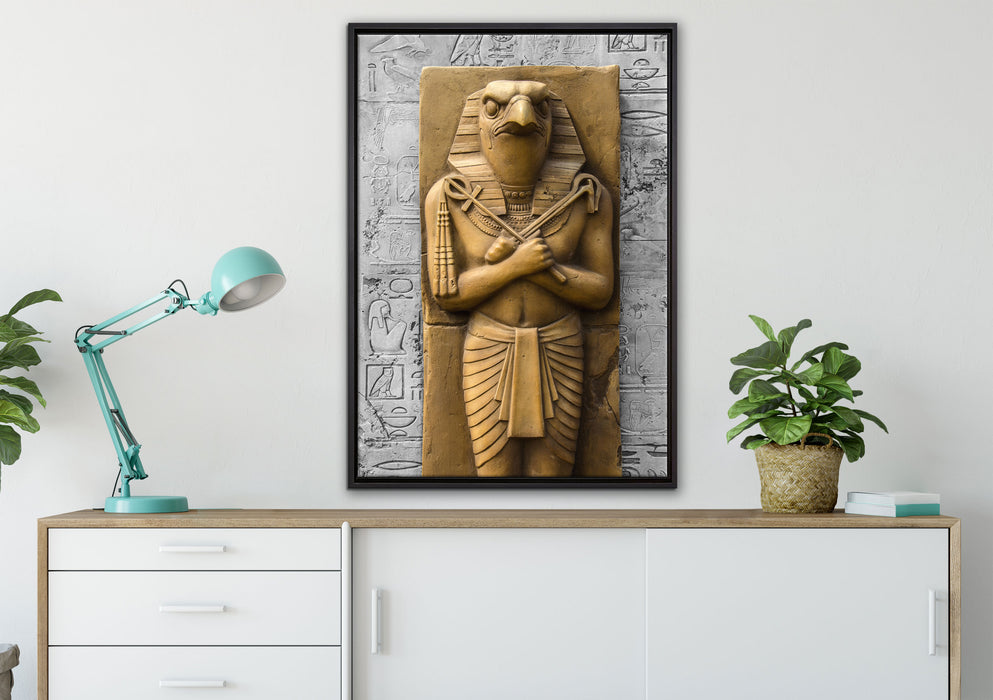 Horus der ägyptische Gott auf Leinwandbild gerahmt verschiedene Größen im Wohnzimmer