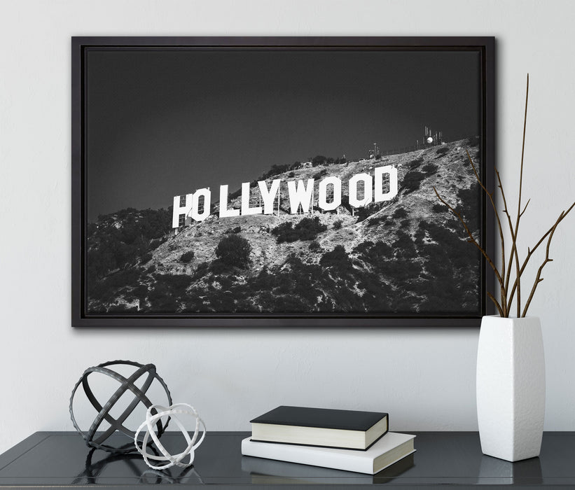 Wahrzeichen von Hollywood auf Leinwandbild gerahmt mit Kirschblüten