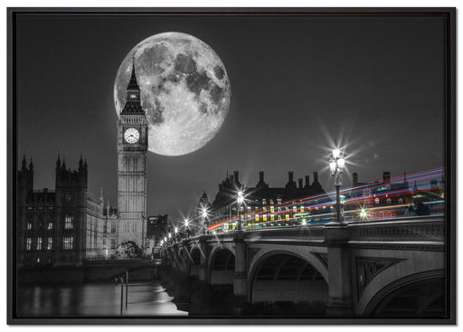 Big Ben mit Mond London auf Leinwandbild gerahmt Größe 100x70