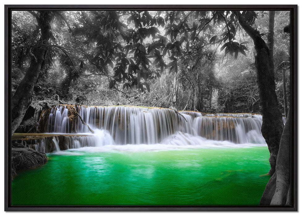 schöner Wasserfall im Dschungel auf Leinwandbild gerahmt Größe 100x70
