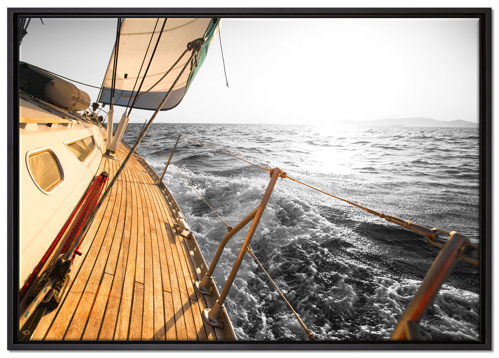 schief liegendes Segelboot auf Leinwandbild gerahmt Größe 100x70