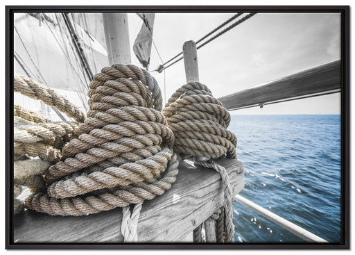 Tau Seile auf einem Schiff auf Leinwandbild gerahmt Größe 100x70