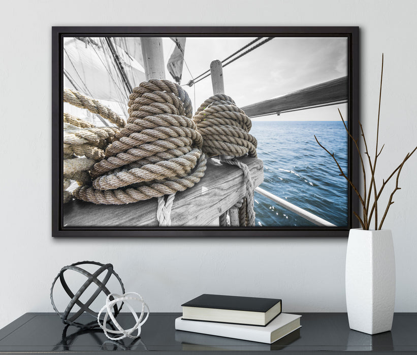 Tau Seile auf einem Schiff auf Leinwandbild gerahmt mit Kirschblüten