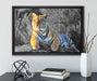 wunderschöner stolzer Tiger auf Leinwandbild gerahmt mit Kirschblüten
