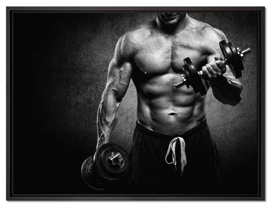 Trainierender Bodybuilder auf Leinwandbild gerahmt Größe 80x60
