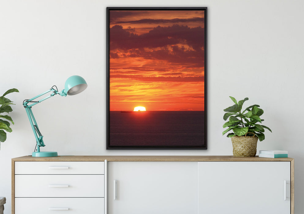 Sonnenuntergang über Meer auf Leinwandbild gerahmt verschiedene Größen im Wohnzimmer