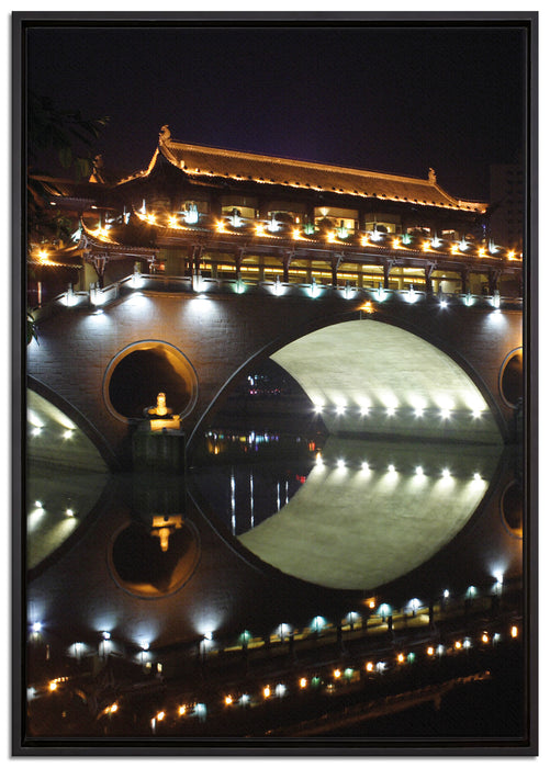 hellerleuchtete chinesische Brücke auf Leinwandbild gerahmt Größe 100x70