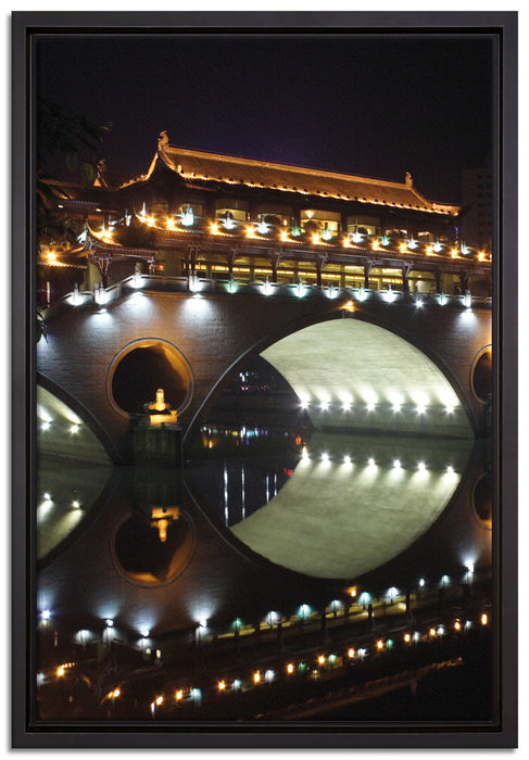 hellerleuchtete chinesische Brücke auf Leinwandbild gerahmt Größe 60x40