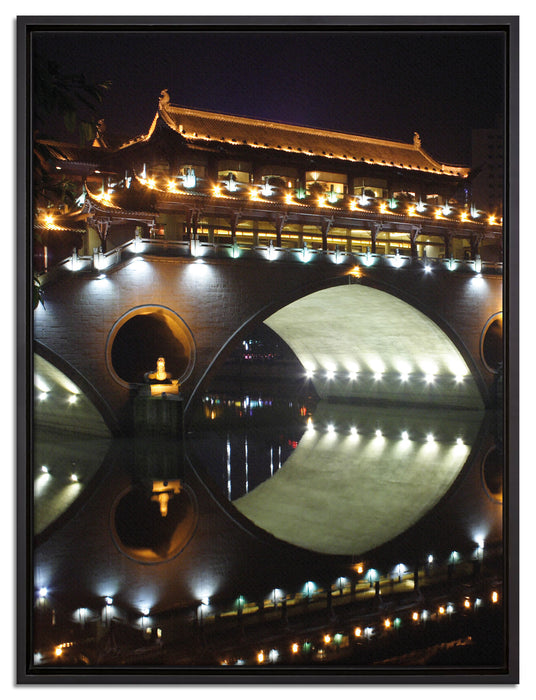 hellerleuchtete chinesische Brücke auf Leinwandbild gerahmt Größe 80x60