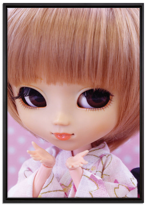 Puppe im traditionellen Kimono auf Leinwandbild gerahmt Größe 100x70