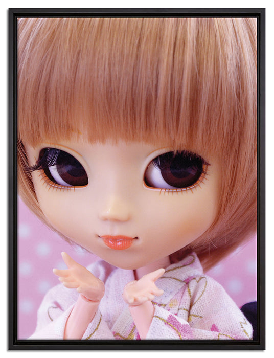 Puppe im traditionellen Kimono auf Leinwandbild gerahmt Größe 80x60