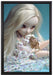 blonde Pullip-Puppe mit Vogelkäfig auf Leinwandbild gerahmt Größe 60x40