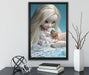 blonde Pullip-Puppe mit Vogelkäfig auf Leinwandbild gerahmt mit Kirschblüten