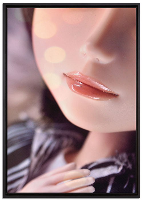 zarter Puppenmund auf Leinwandbild gerahmt Größe 100x70