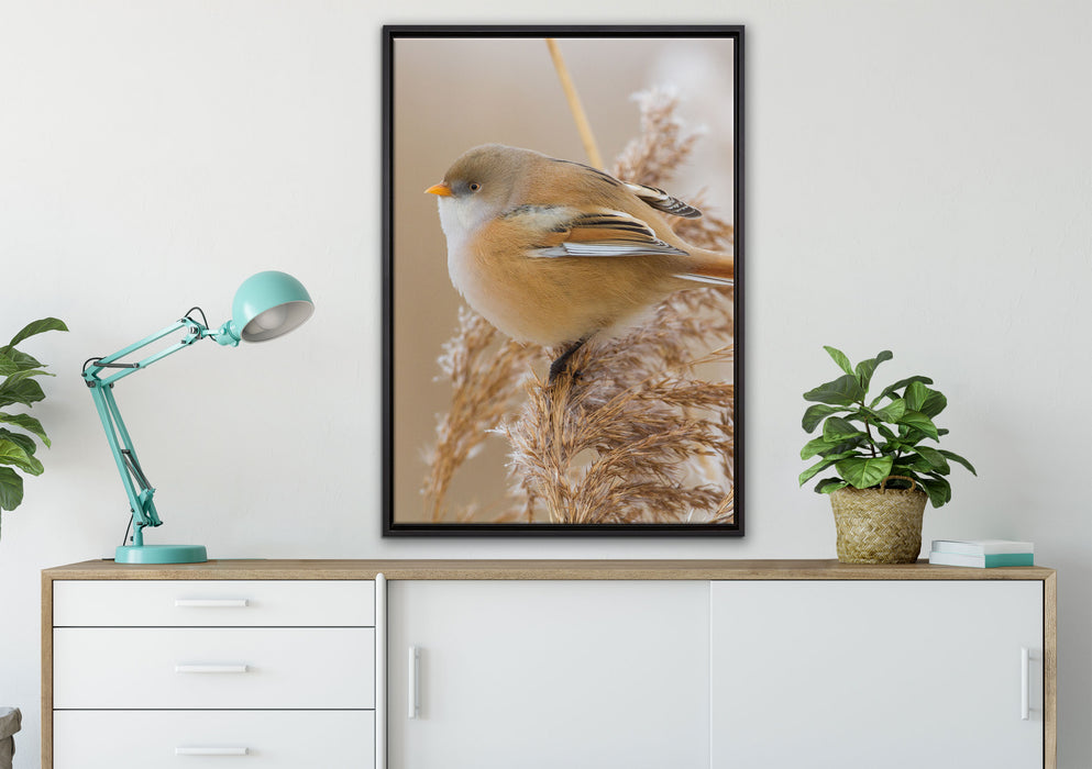 kleiner Vogel auf Weizen auf Leinwandbild gerahmt verschiedene Größen im Wohnzimmer