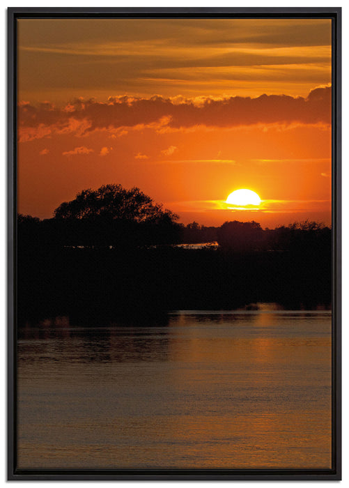 Sonnenuntergang über Fluss auf Leinwandbild gerahmt Größe 100x70